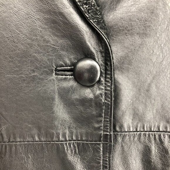 G-III Vintage Black  1980s Leather w/ Paisley Suede Trim Trench Coat LG - Picture 8 of 15